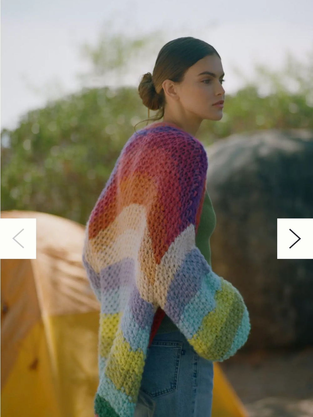Multicolor Chunky Knit Women's Cardigan Sweater Rainbow Burnt Orange XS S Retro - Picture 3 of 11